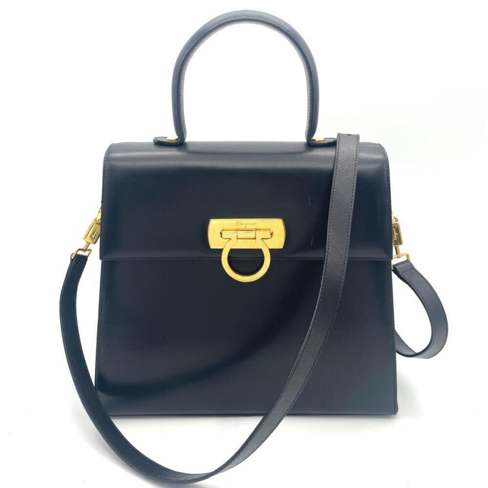 Salvatore Ferragamo Ferragamo Gancini Handbag, 2-Way, Leather, Black